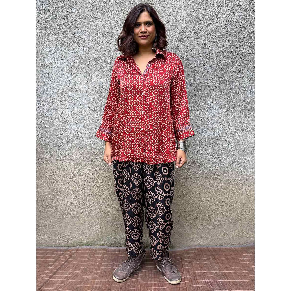 Chidiyaa Gypsy Heart Cleo Dora Modal Silk Red Shirt