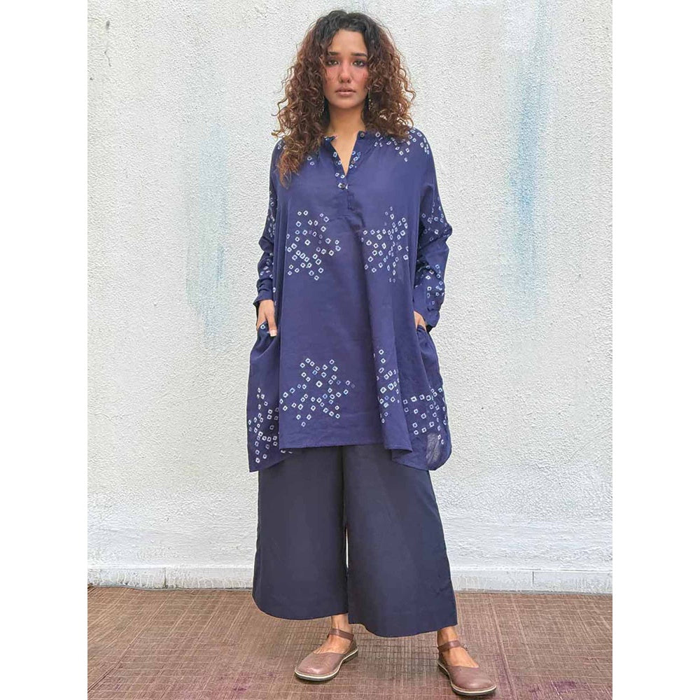 Chidiyaa Navy Blue Indi-Glow Bandhej Cotton Kurti