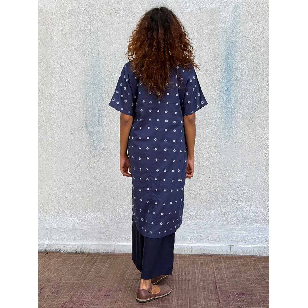 Chidiyaa Navy Blue Breezy Belle Bandhej Cotton Kurta