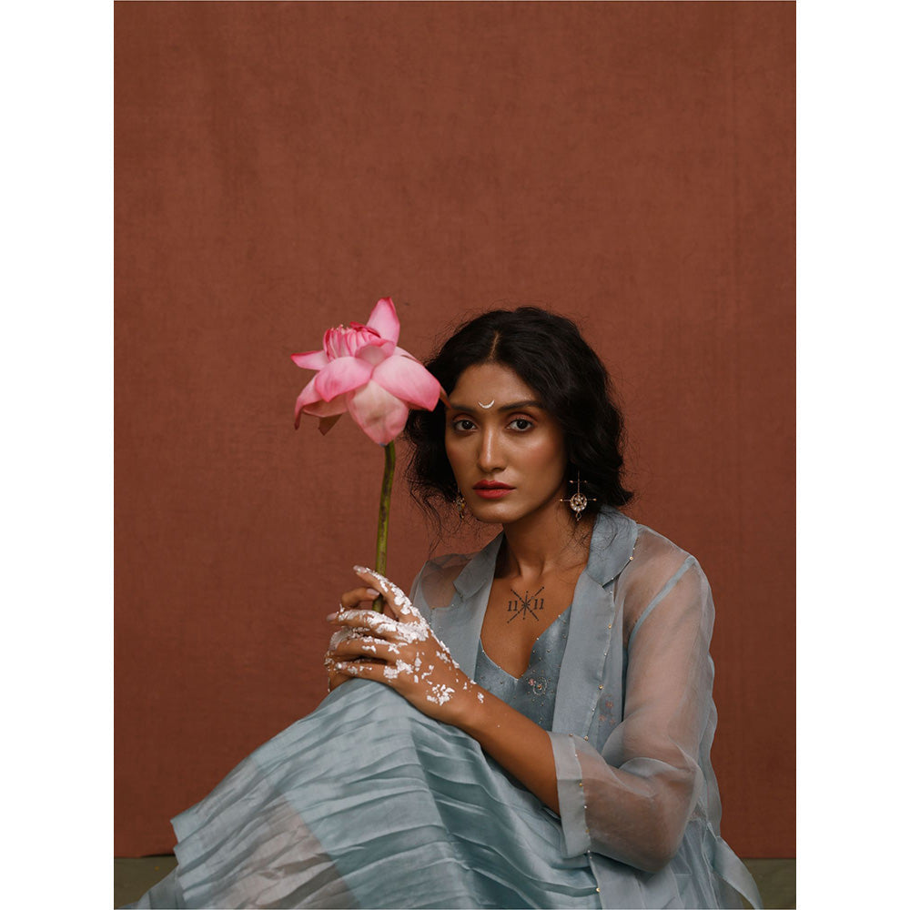 Chokhi Chorri Blue Indu Midi Dress with Jacket (Set of 2)