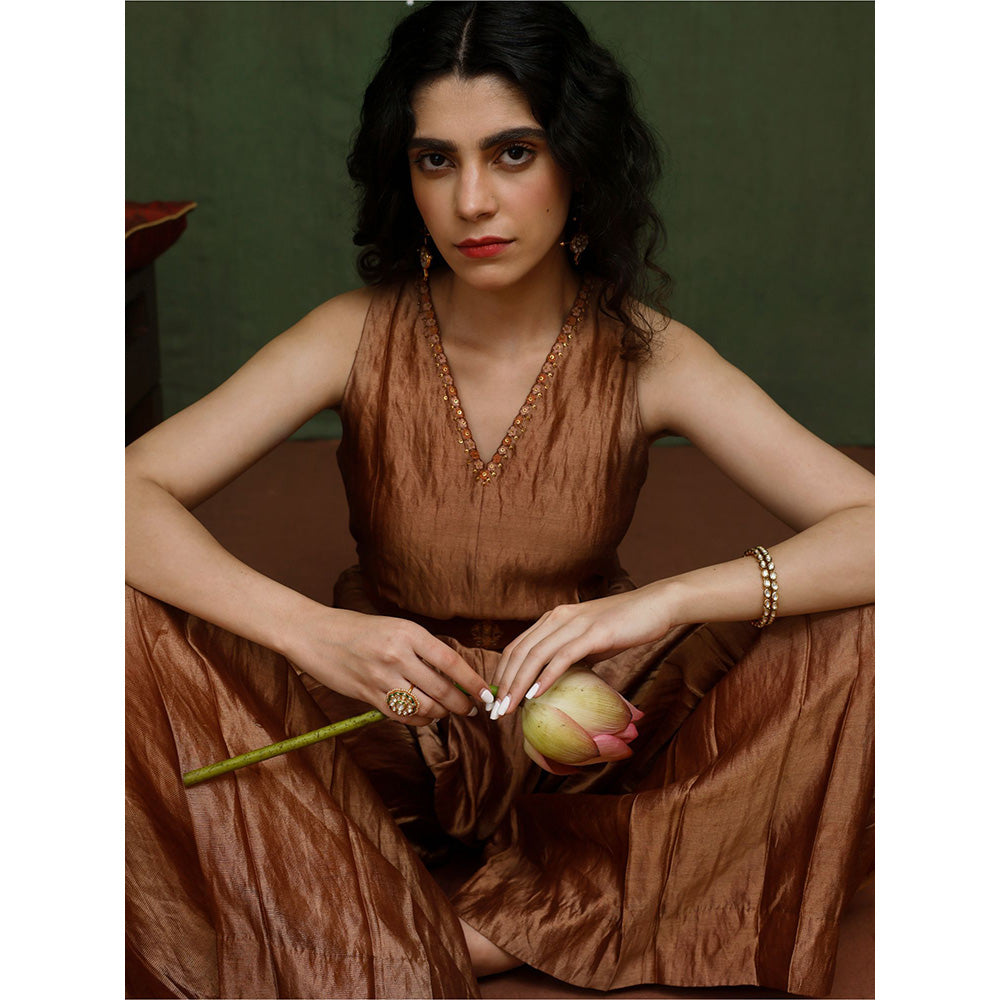 Chokhi Chorri Brown Soma Jumpsuit with Belt (Set of 2)