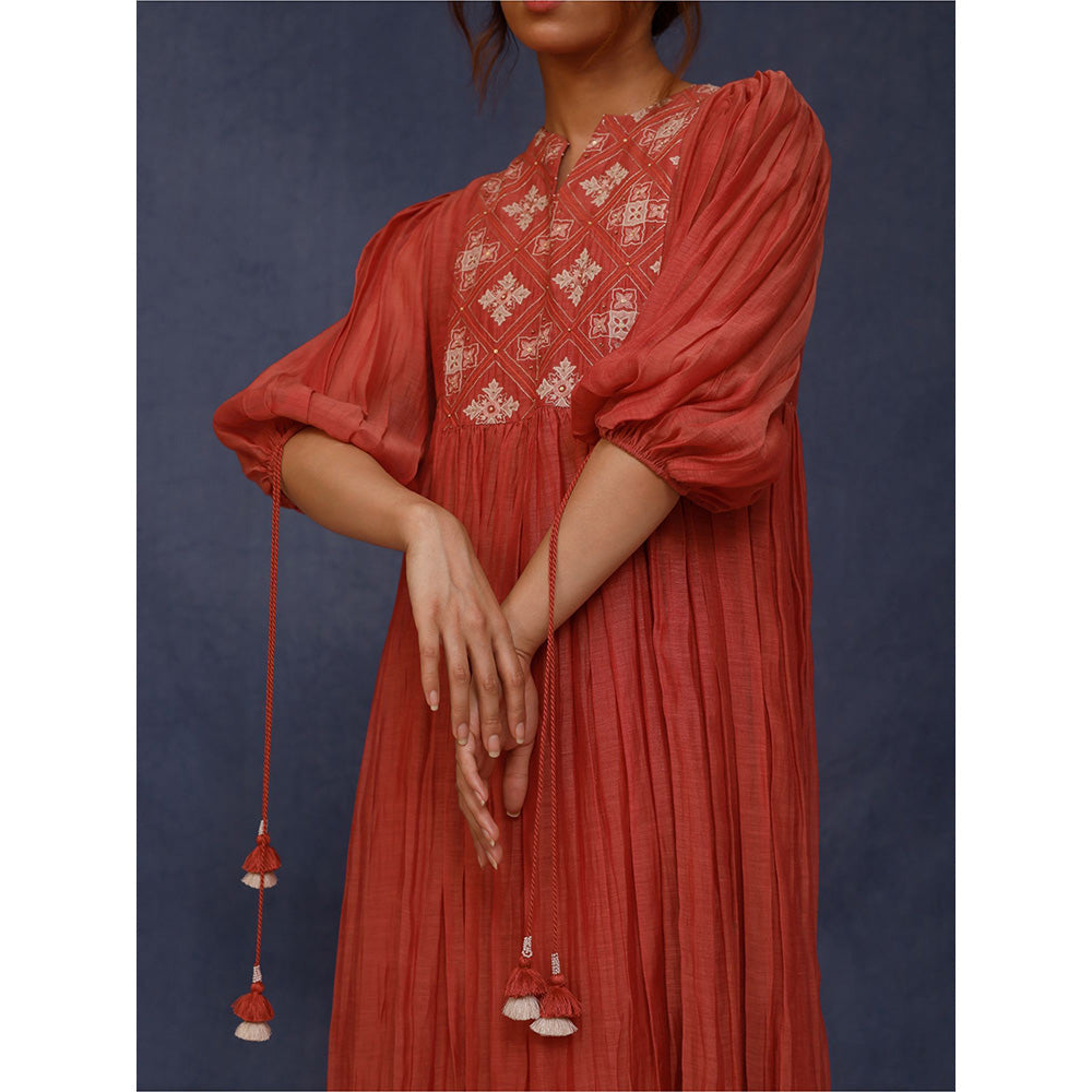 Chokhi Chorri Red Nika Midi Dress with Inner (Set of 2)