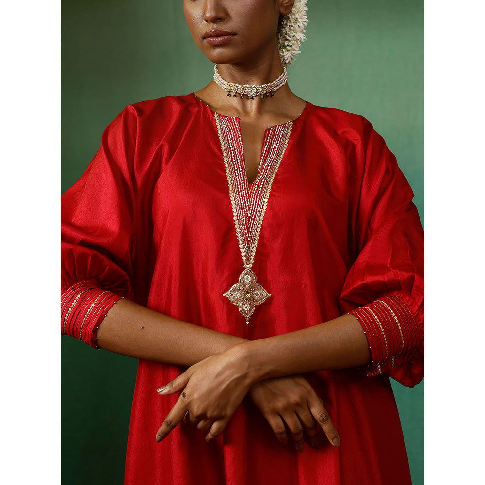Chokhi Chorri Red Kurta With Pant And Dupatta (Set of 3)