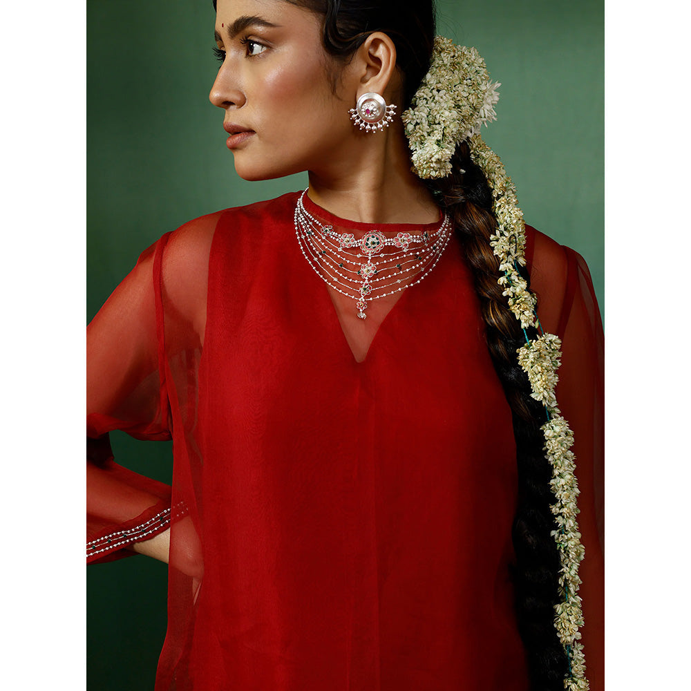 Chokhi Chorri Red Kurta With Inner And Pant (Set of 3)