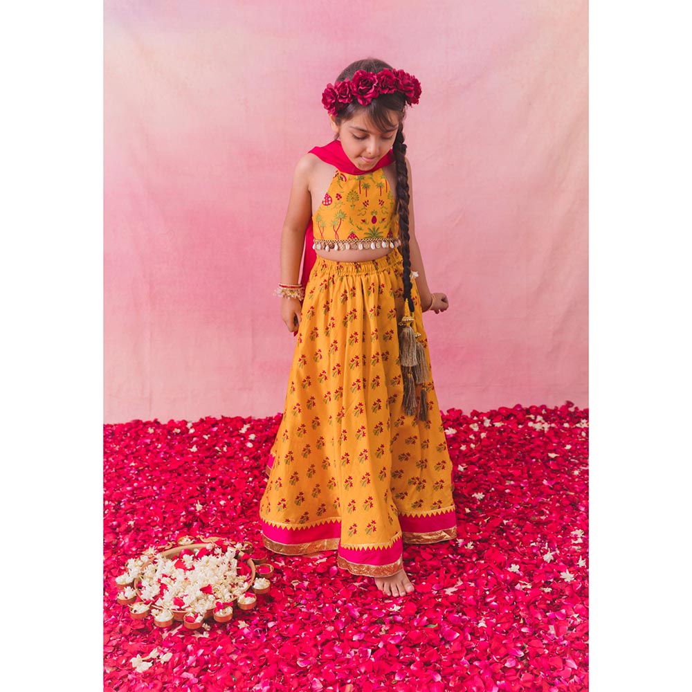 Chotibuti Yellow Floral Printed Lehenga