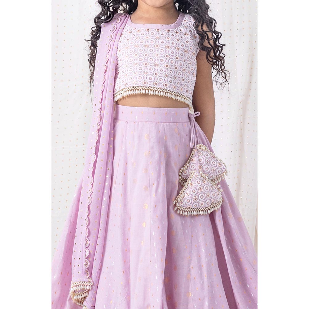 Chotibuti Lilac Cotton Embroidered Lehnga Set