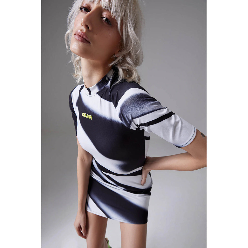 CILVR White Bow Gradient Print Mini Dress