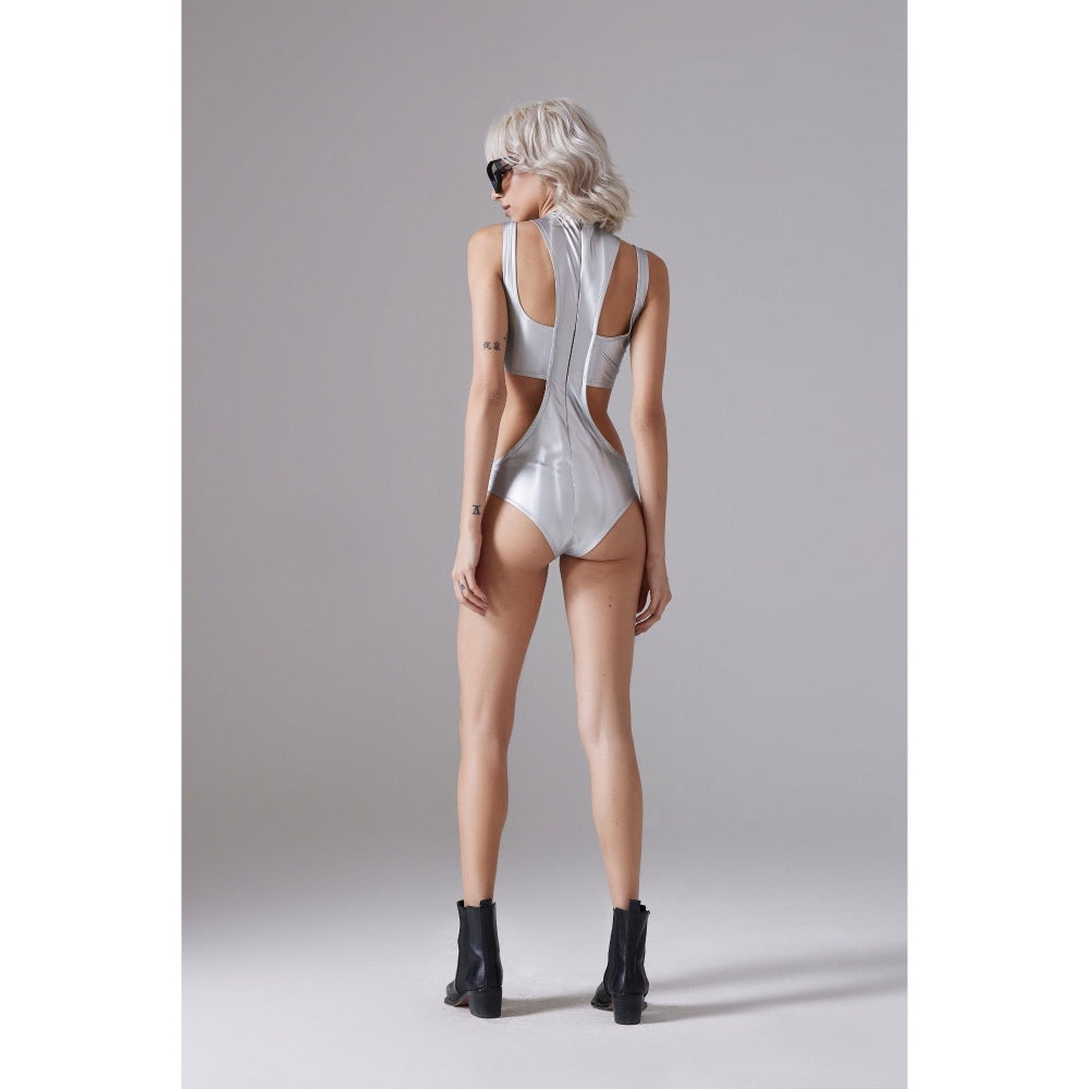 CILVR Women's Silver Lunar Circle Stride Sleeveless Bodysuit