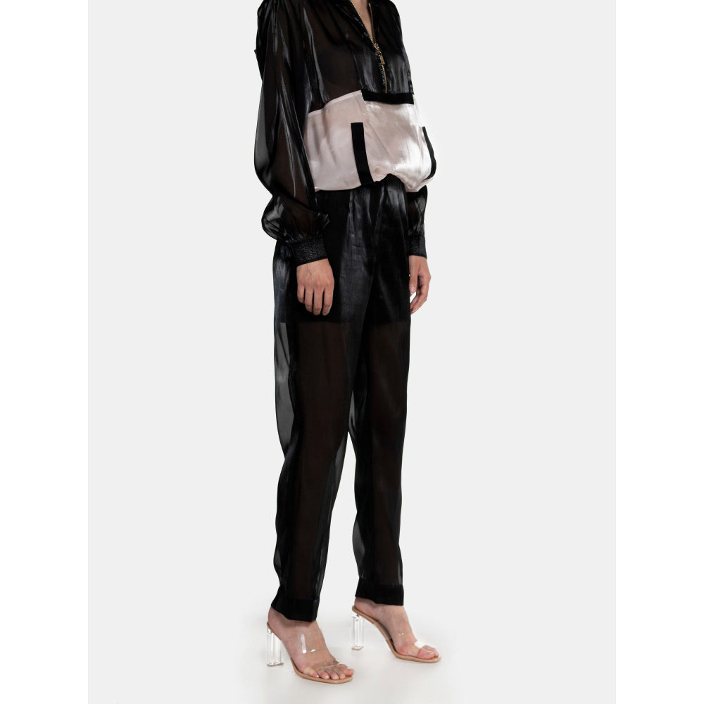 CILVR Women's Black Fluid Organza Co-Ord (Set of 2)