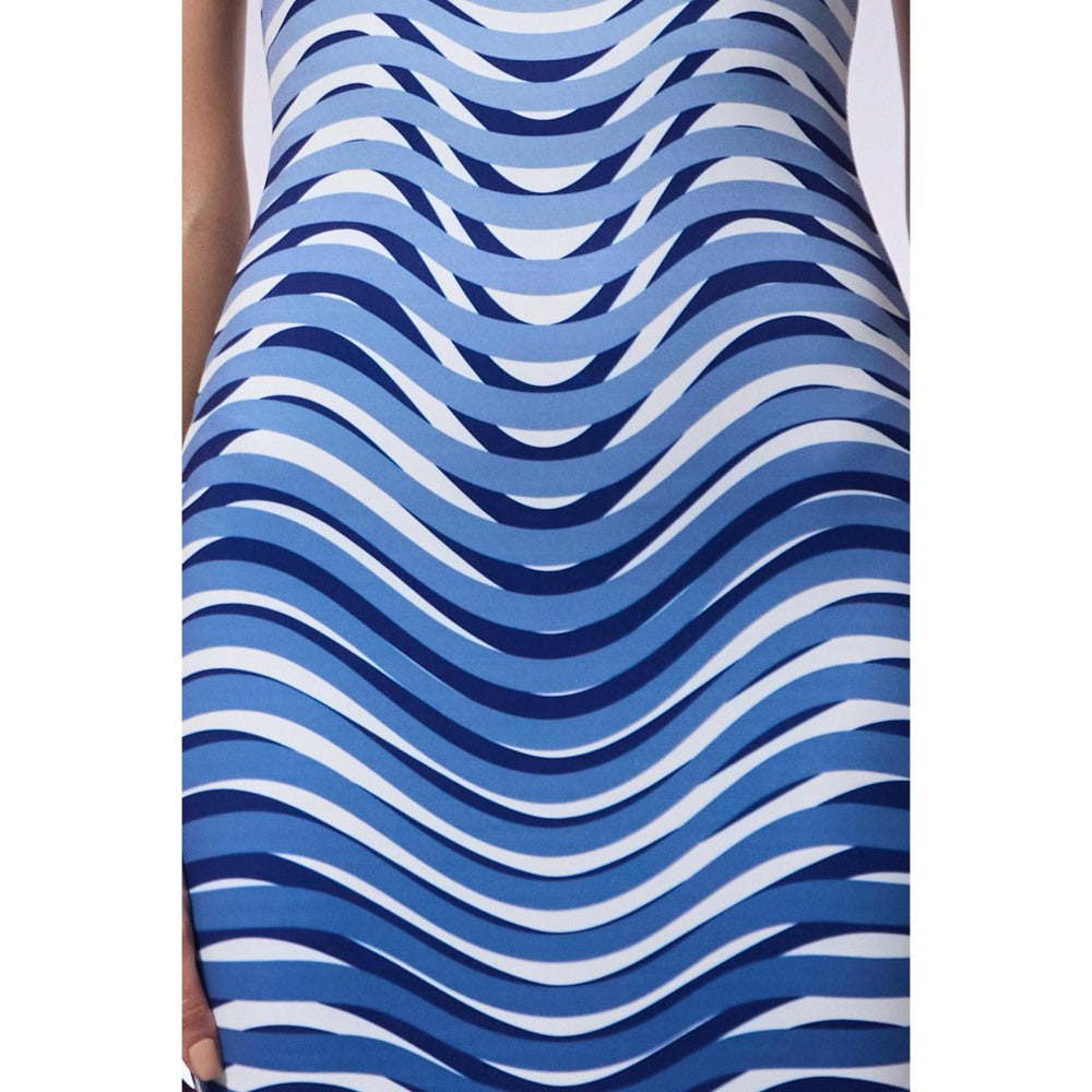 CILVR Optic Blue Midi Trompe O'Neil Print Dress