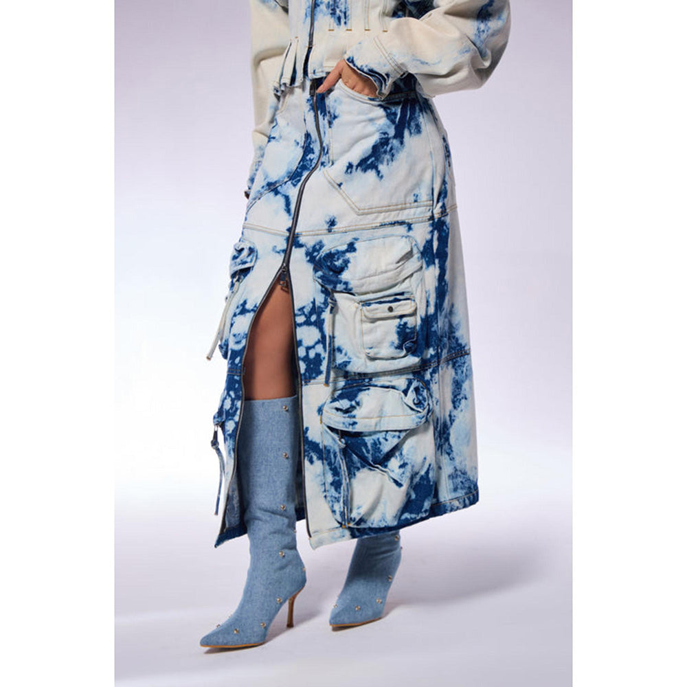 CILVR Iced Wash Denim Blue Cargo Skirt