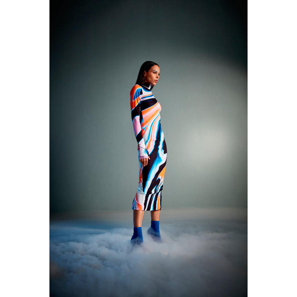 CILVR Fluid Print Bodycon Maxi Dress