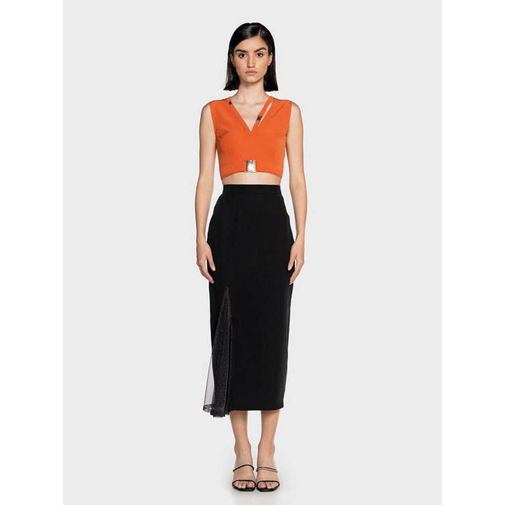 CILVR Orange Gold Buckles Crop Top