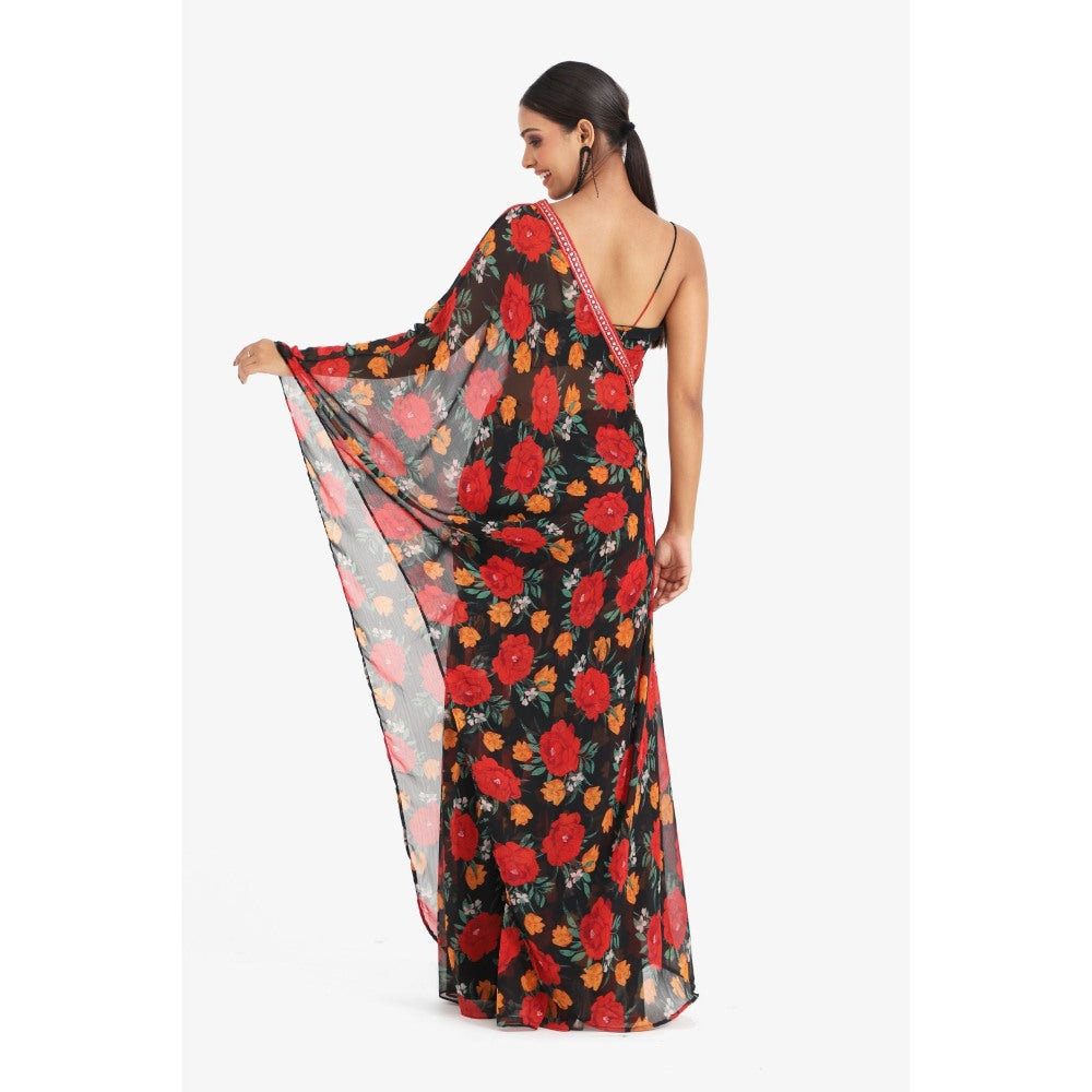 Closet Aura Floral Printed Sharara with Cape & Bustier (Set of 3)