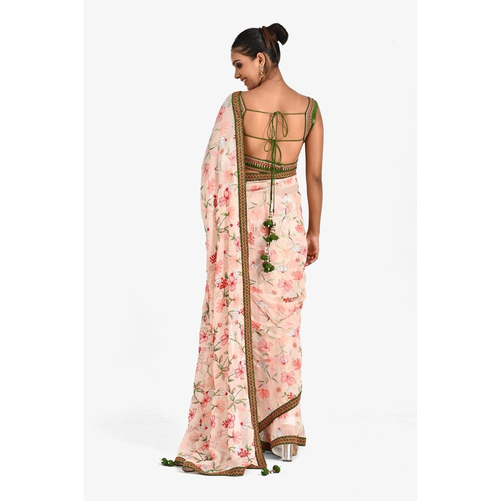 Closet Aura Multi-Color Floral Saree with Stitched Blouse