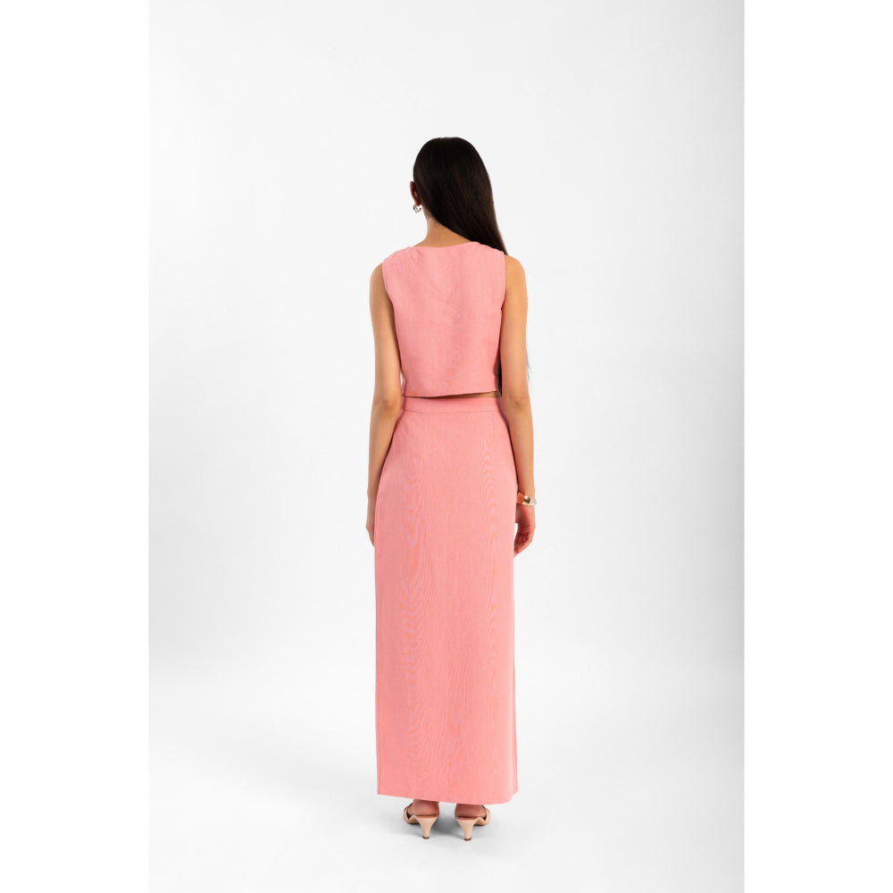 Contemponari Pink Florence Embroidered Top and Skirt (Set of 2)