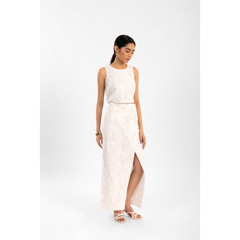 Contemponari White Florence Embroidered Top and Skirt (Set of 2)