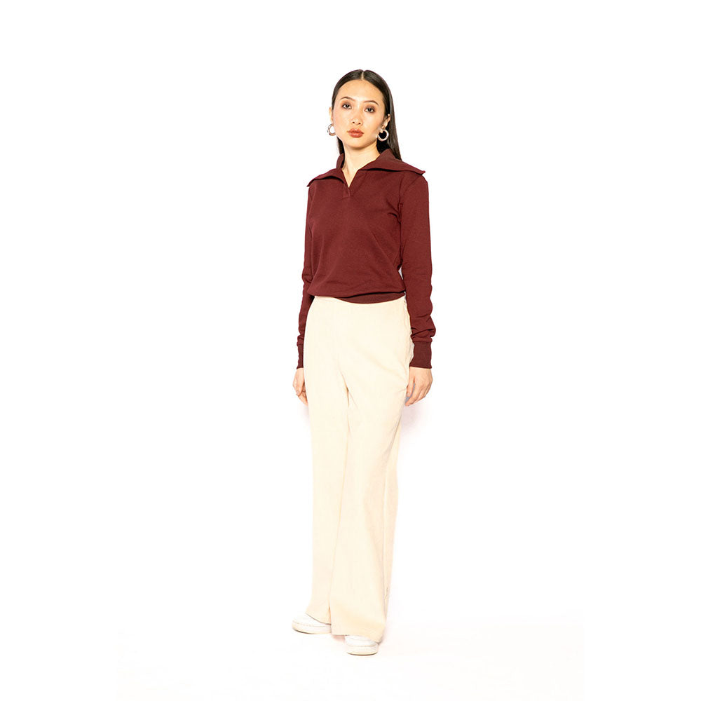 Contemponari Maroon Solid Full Sleeves Nestor Top