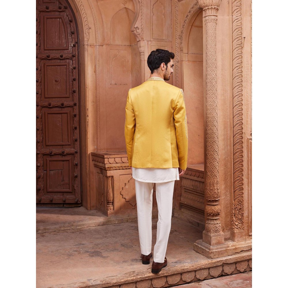 CONTRAST BY PARTH Yellow Seerat Jacket with Kurta and Pant (Set of 3)
