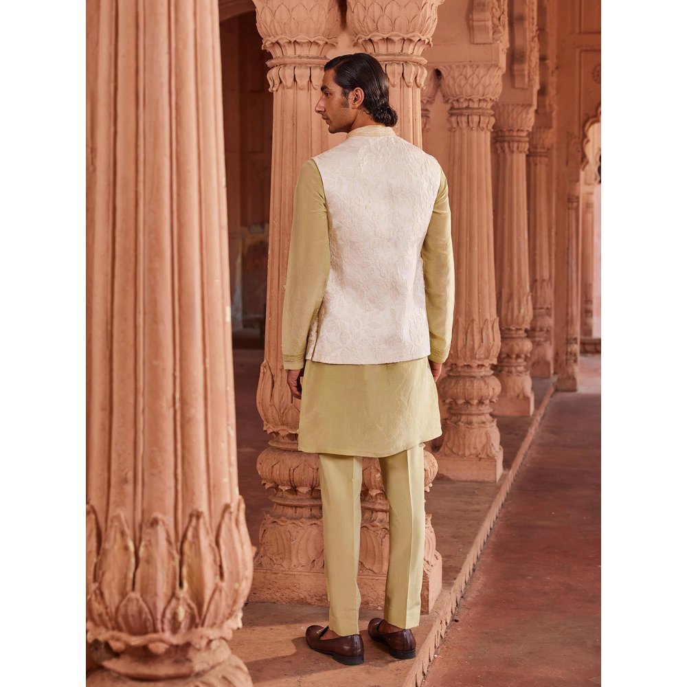 CONTRAST BY PARTH Green Jannat Nehru Jacket with Kurta and Pant (Set of 3)