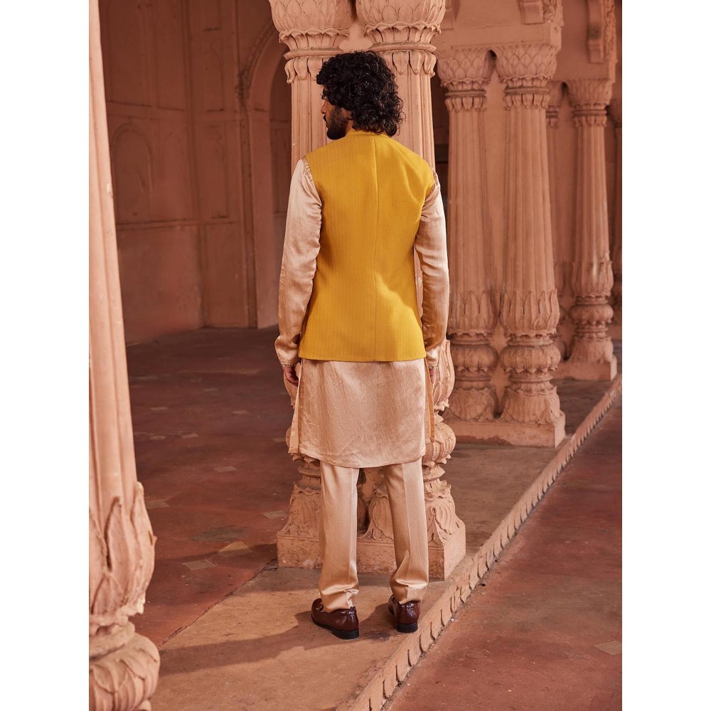 CONTRAST BY PARTH Yellow Marigold Nehru Jacket with Kurta and Pant (Set of 3)