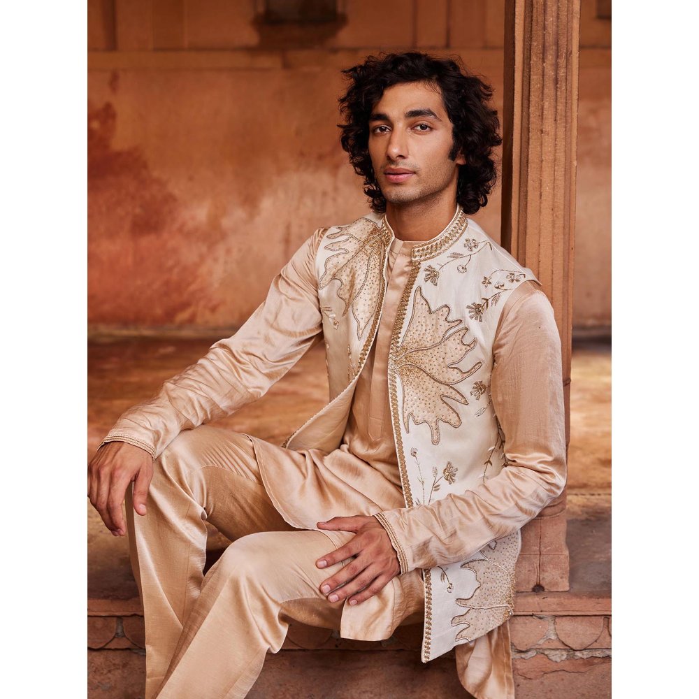 CONTRAST BY PARTH Cream Inaya Nehru Jacket with Kurta and Pant (Set of 3)