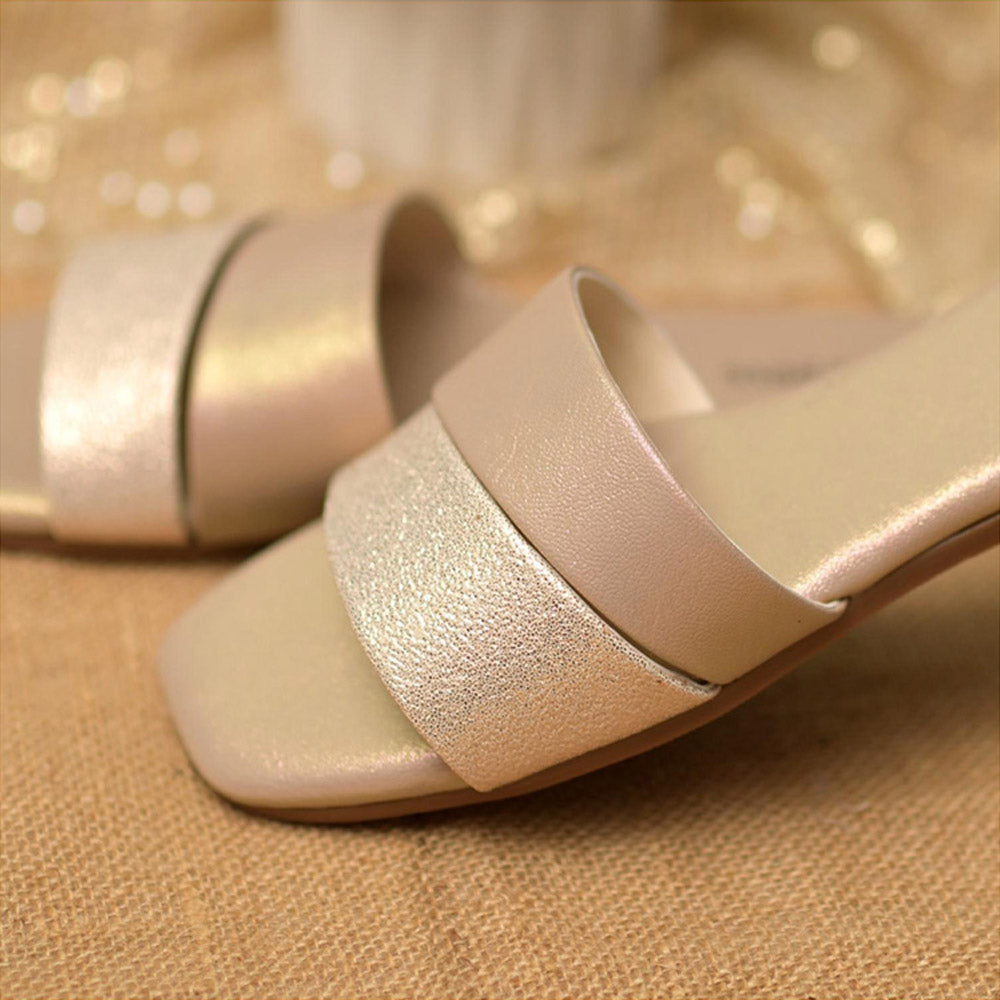 Coral Haze Metallic Ivory and Rose Gold Thick Strap Flats