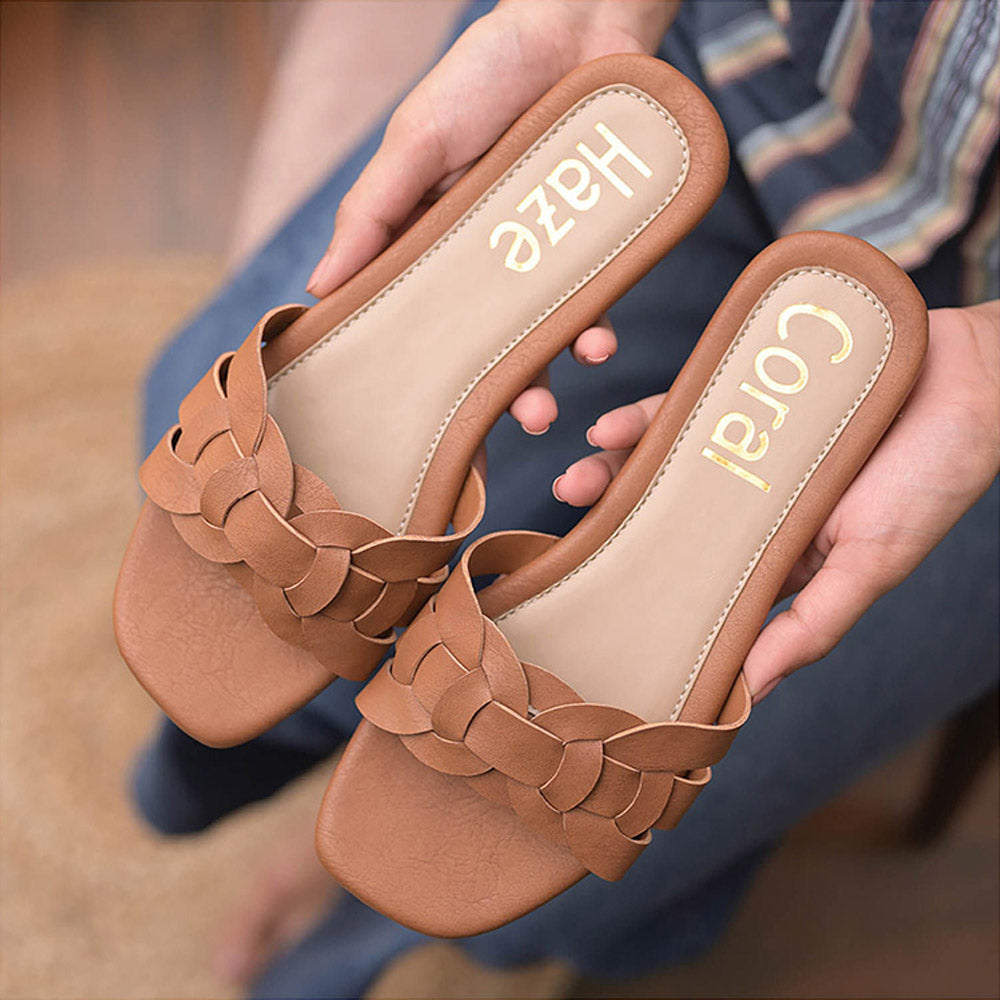 Coral Haze Tan Braided Casual Flats