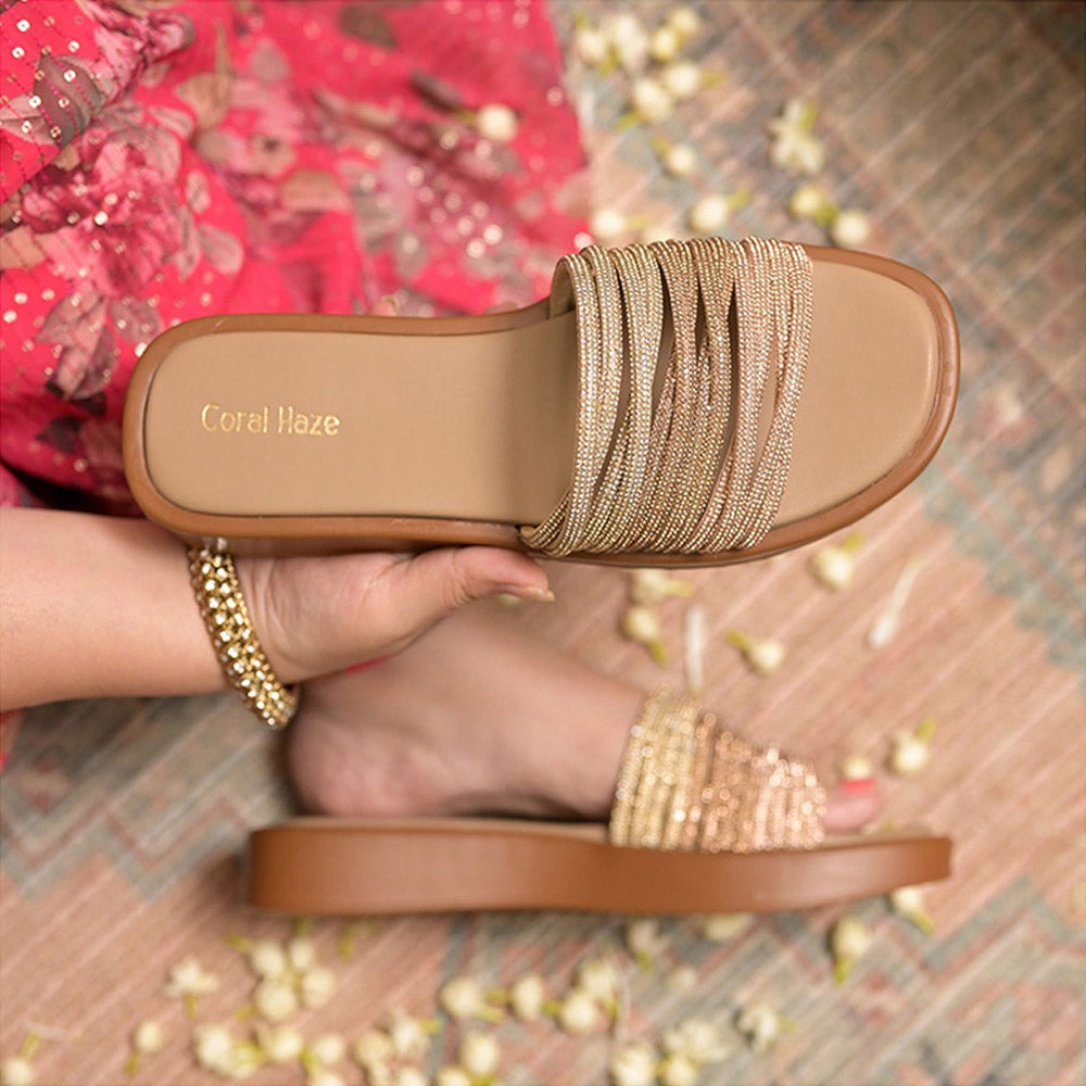 Coral Haze Gold Sandals with Multiple Shaded