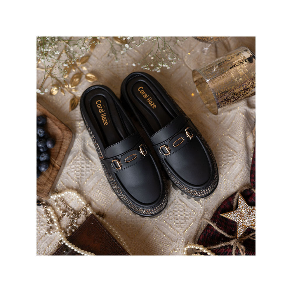 Coral Haze Vegan Leather Womem Platform Loafers Black