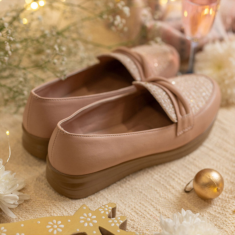 Coral Haze Vegan Leather Womem Platform Loafers Peach