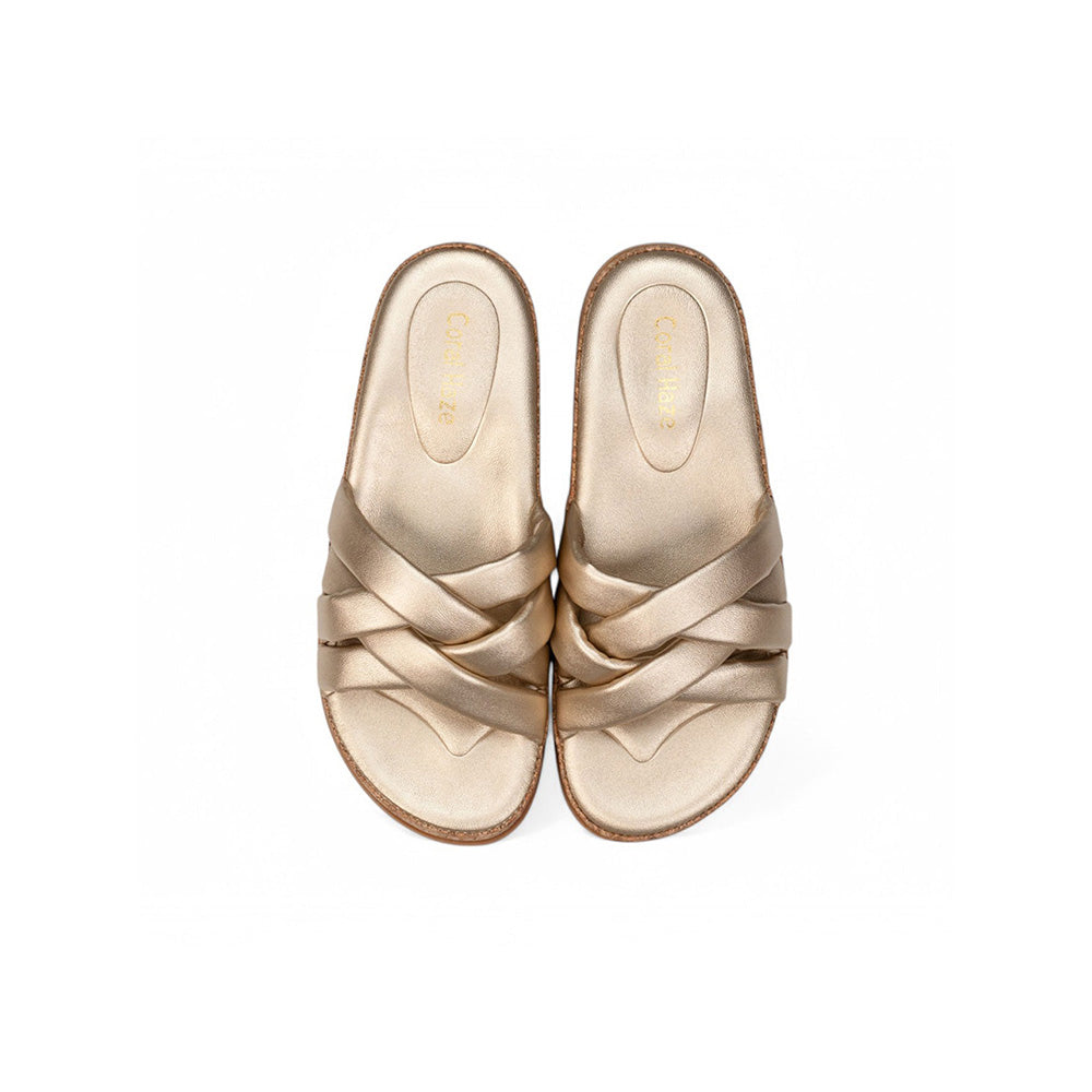 Coral Haze Metallic Gold Cushioned Flatform Sandals