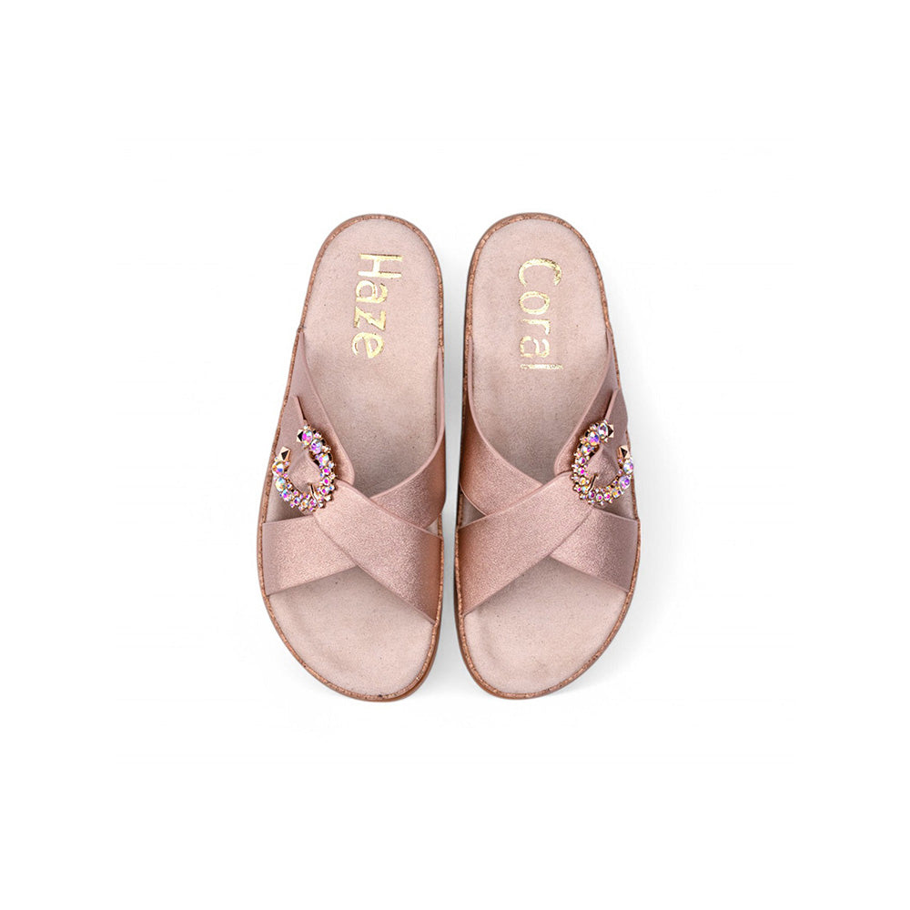 Coral Haze Metallic Rose Gold Cushioned Flatform Sandals