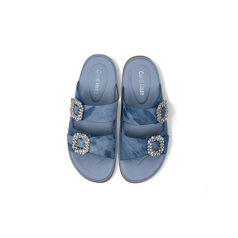 Coral Haze Shaded Light Denim Blue Glitter Cushioned Flatform Sandals