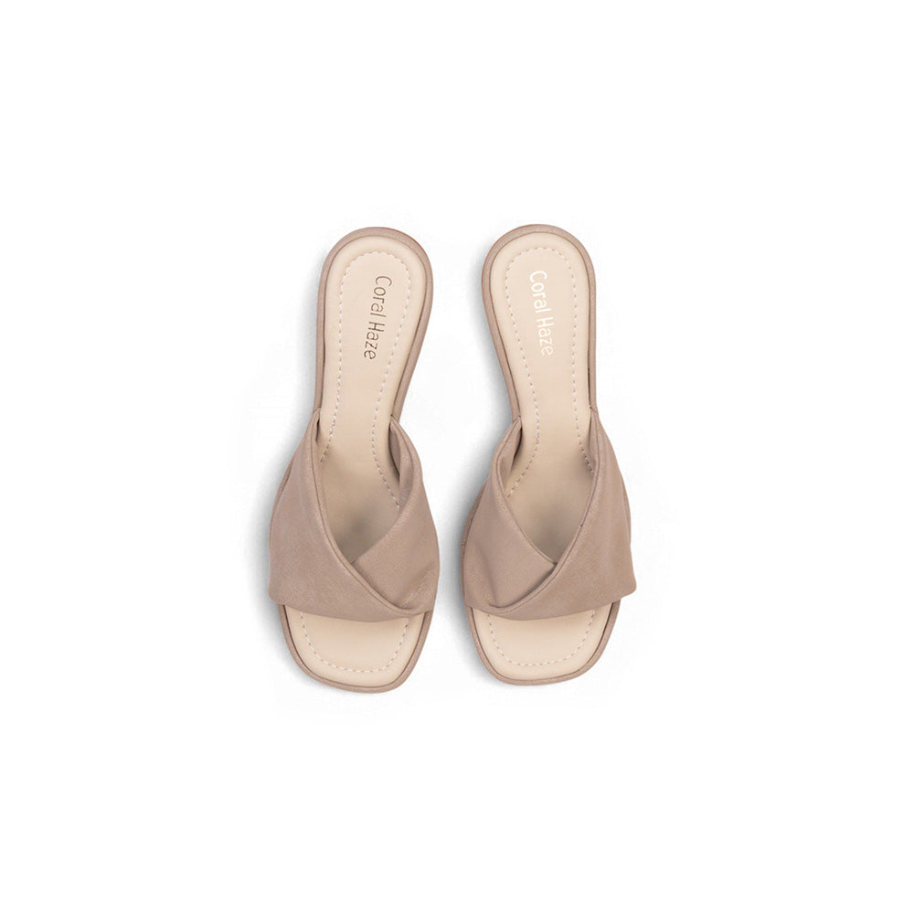 Coral Haze Brittany Taupe Metallic Twisted Strap Heels Sandals