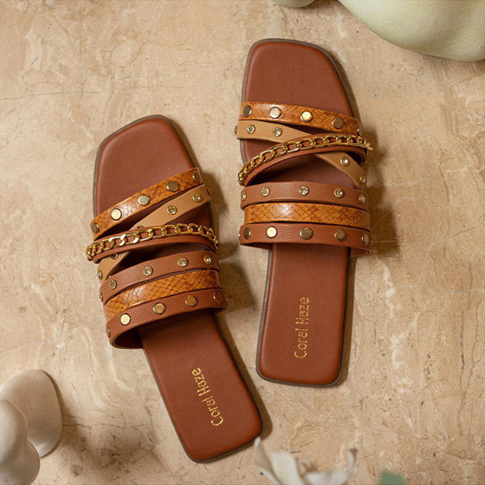 Coral Haze Tan Christina Flats for Women