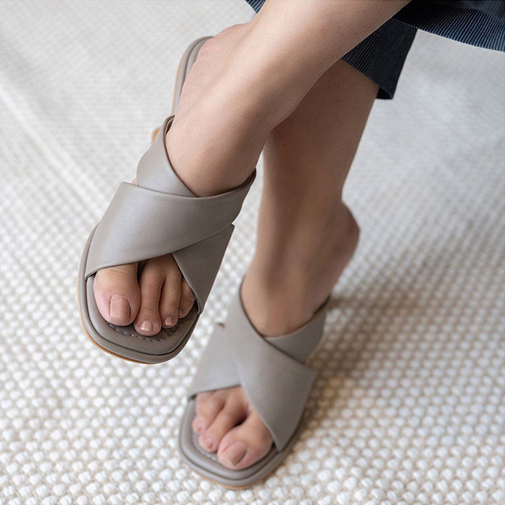 Coral Haze AGENDA Grey Broad Criss Cross Strap Heels