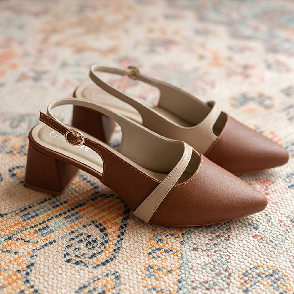 Coral Haze INBOXED Tan Block Heels