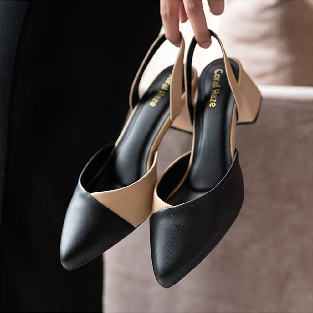 Coral Haze DEADLINE Black and Beige Contract Block Heels