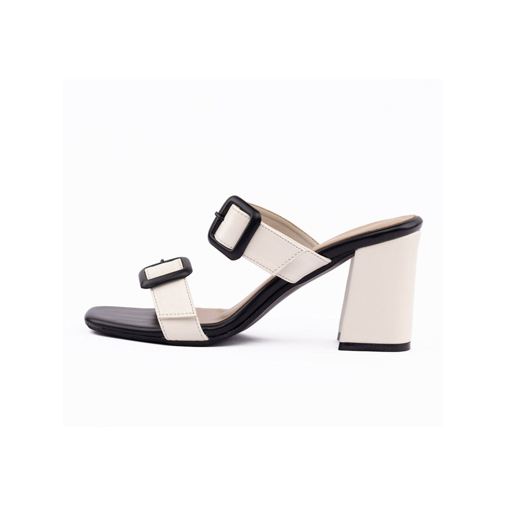 Coral Haze Pop White and Black Block Heels for Women