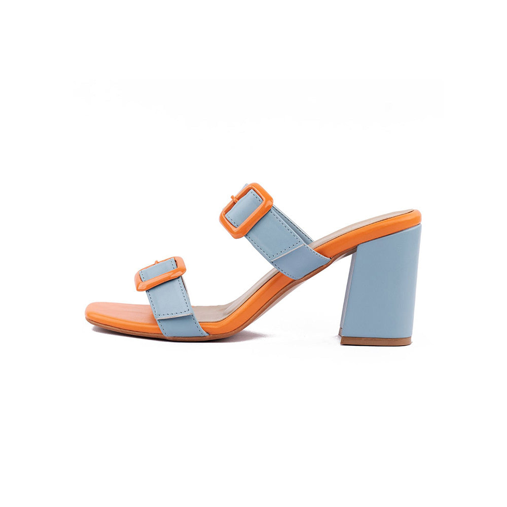 Coral Haze Pop Grey and Orange Block Heels for Women
