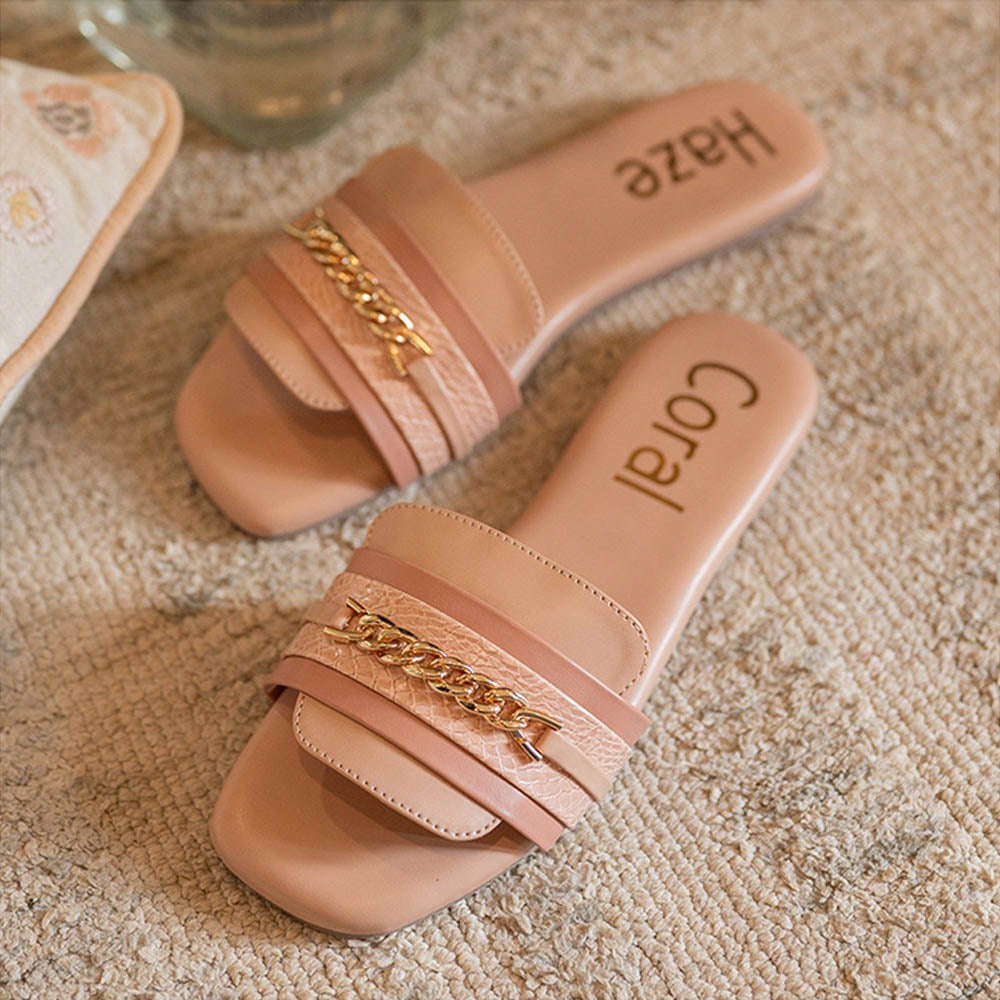 Coral Haze Nude Crystal Flat For Women