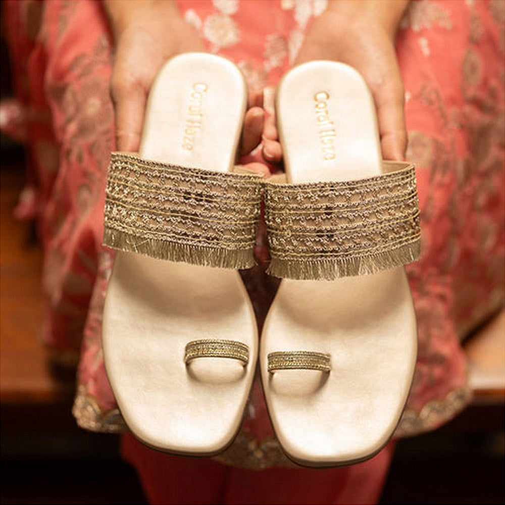 Coral Haze Kinari Gold Kolhapuris