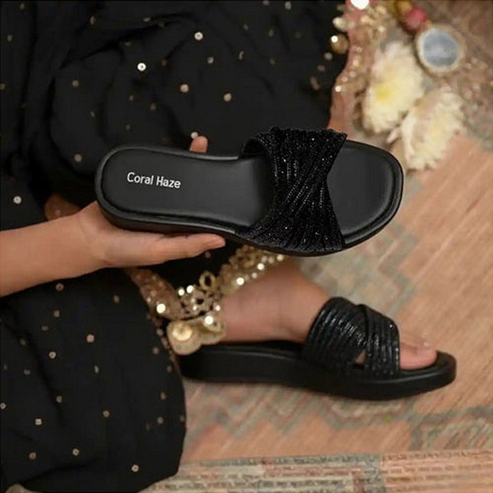 Coral Haze Stardust Black Sandals
