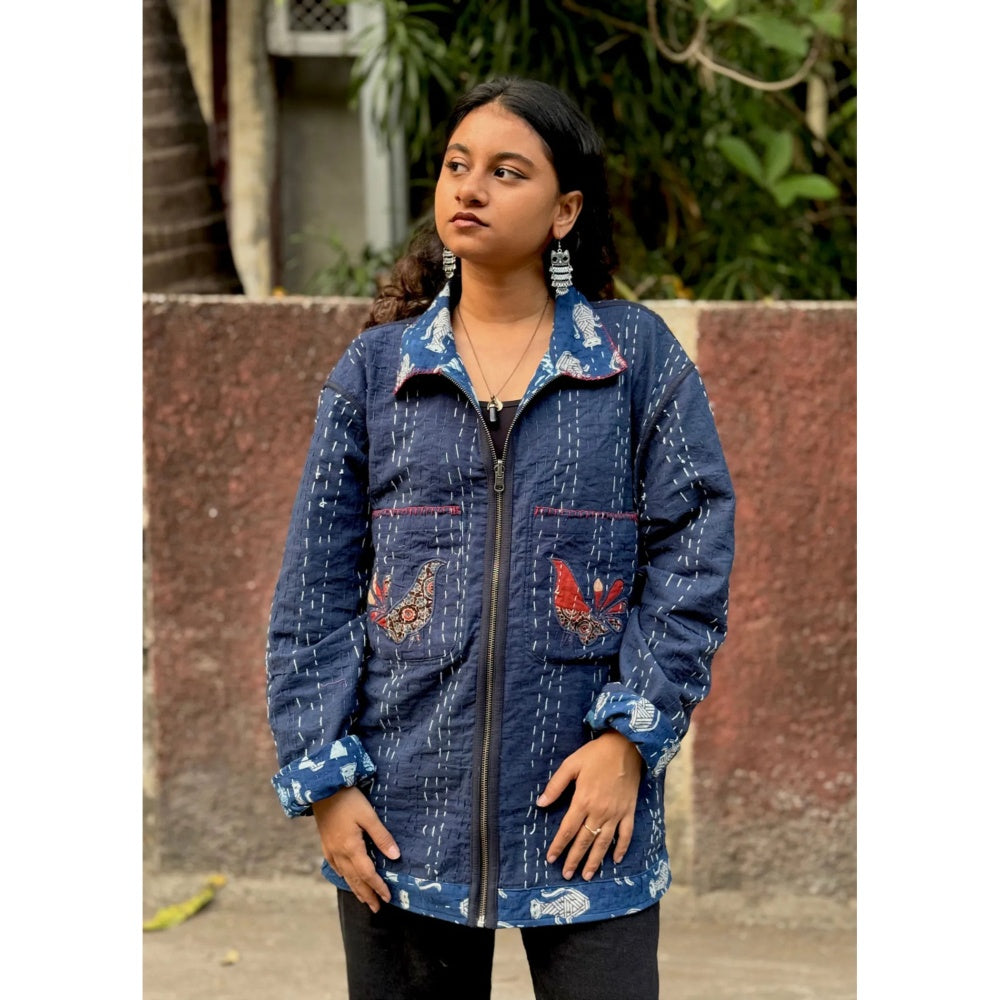 Culture Kraft Unsex Awara Reversible Navy Blue Pure Cotton Shacket- 02