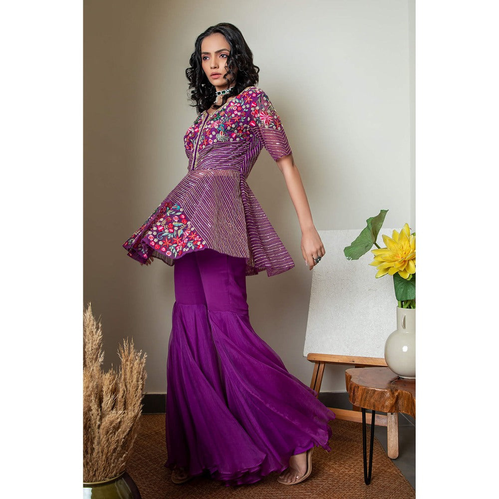 Daatri by meenakshi kakkar Purple Sharara with Peplum Top (Set of 2)