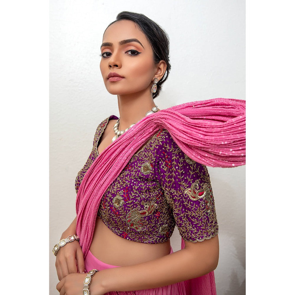 Daatri by meenakshi kakkar Purple Lehnga with Attached Dupatta and Blouse (Set of 2)