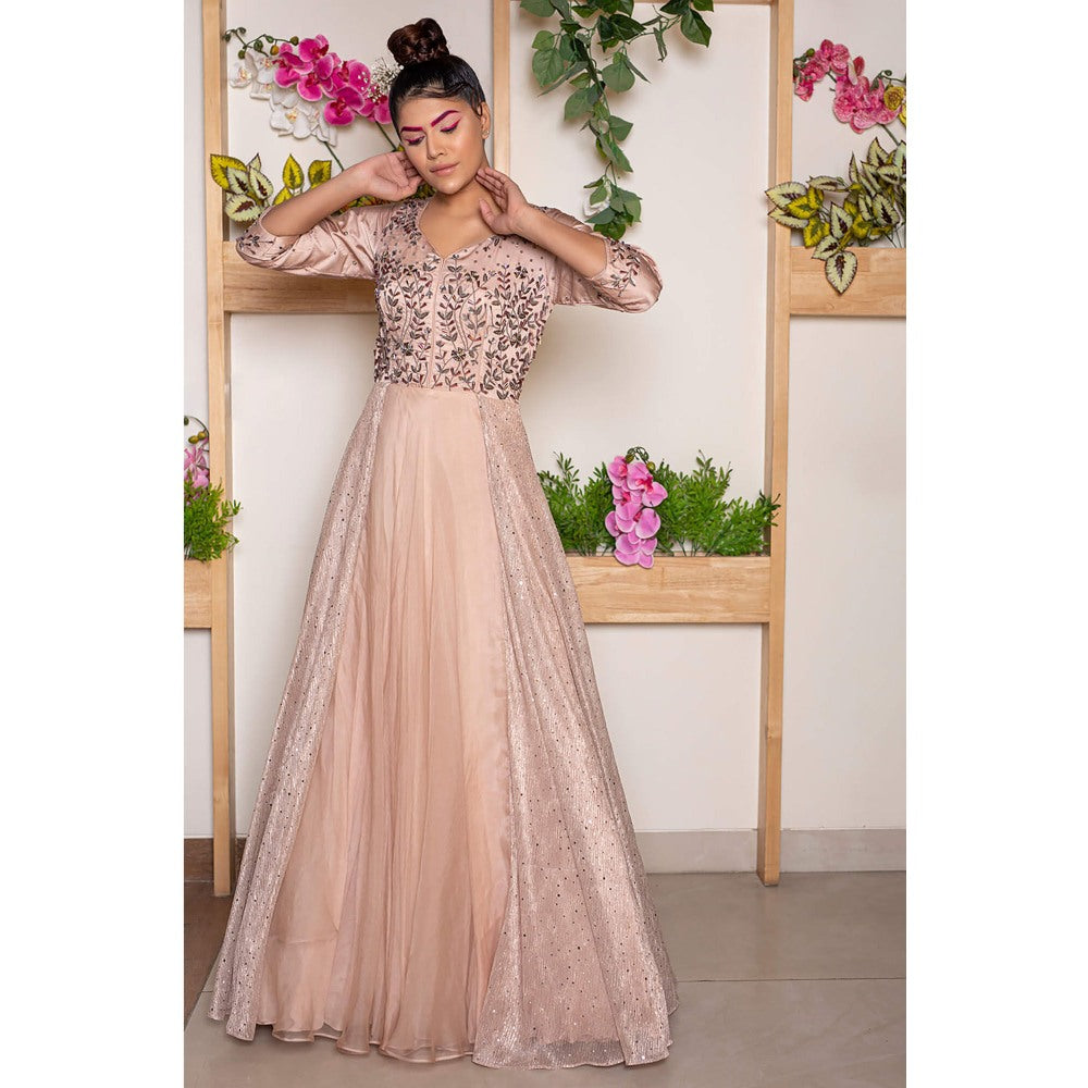 Daatri by meenakshi kakkar Peach Drape Gown with Crystal Embellishments