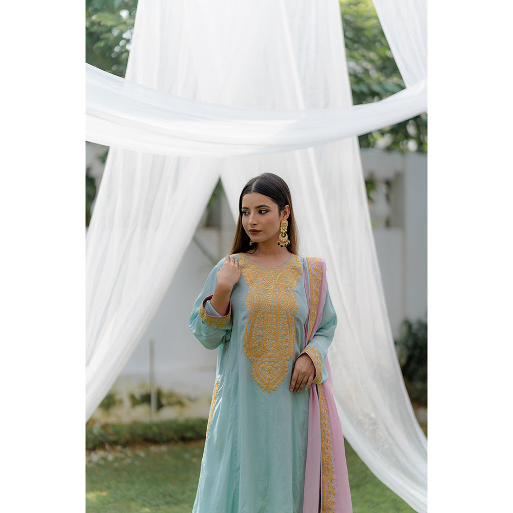 Daljit Sudan Pastel Blue Tilla Phiran Suit (Set of 3)