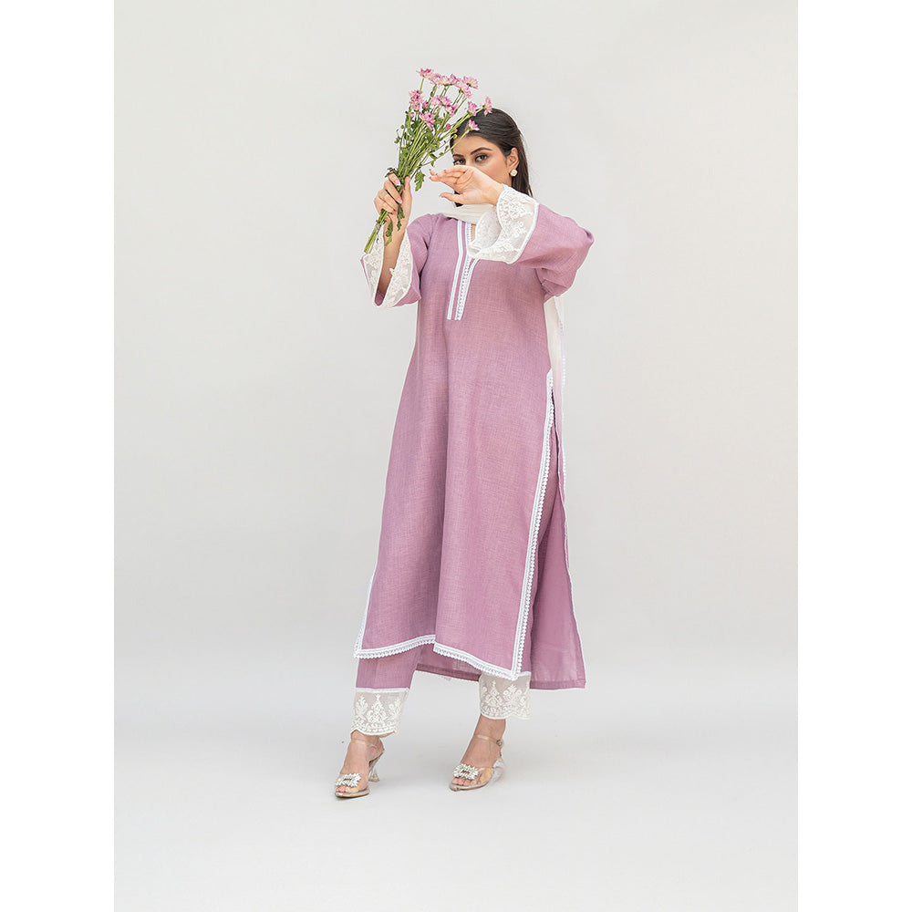 Daljit Sudan Lavender Linen Kurta with Pant and Dupatta (Set of 3)